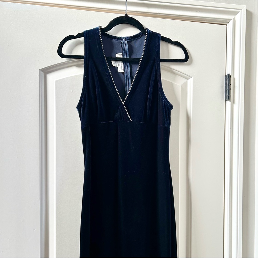 Vintage 80s|90s Jessica McClintock Gunne Sax Midnight Blue Velvet Dress Sz.5/6